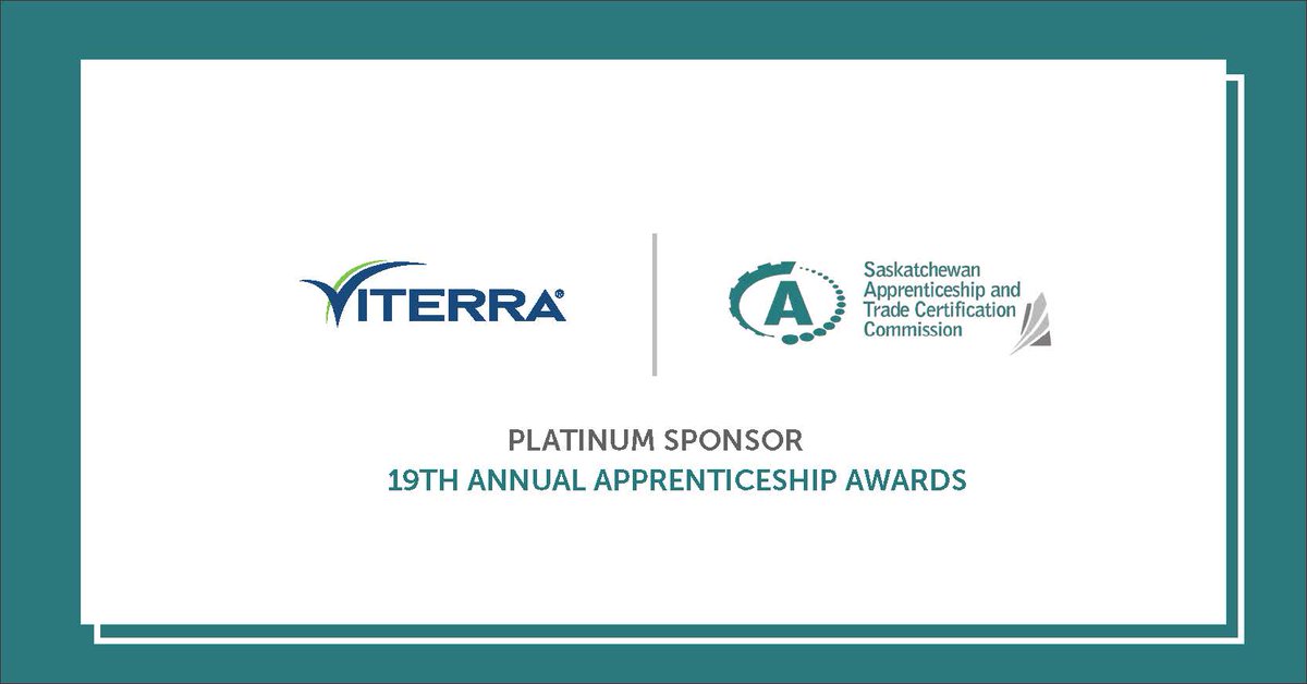 SKApprentice's tweet photo. Thank you @ViterraCanada for being one of our Platinum sponsors for our annual Apprenticeship Awards! 
#SkilledTrades #SKApprentice https://t.co/iAURL42fWi