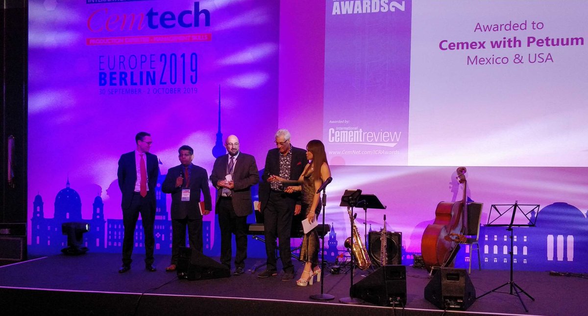 PetuumInc's tweet photo. We are thrilled to announce that Petuum and @CEMEX received the "Cement Project of the Year" Award at #Cemtech Europe 2019. We are honored to receive this award and so proud of everyone on the #Petuum and #CEMEX teams that worked so hard to bring #Artificialntelligence to #cement https://t.co/wHEehjPmwk