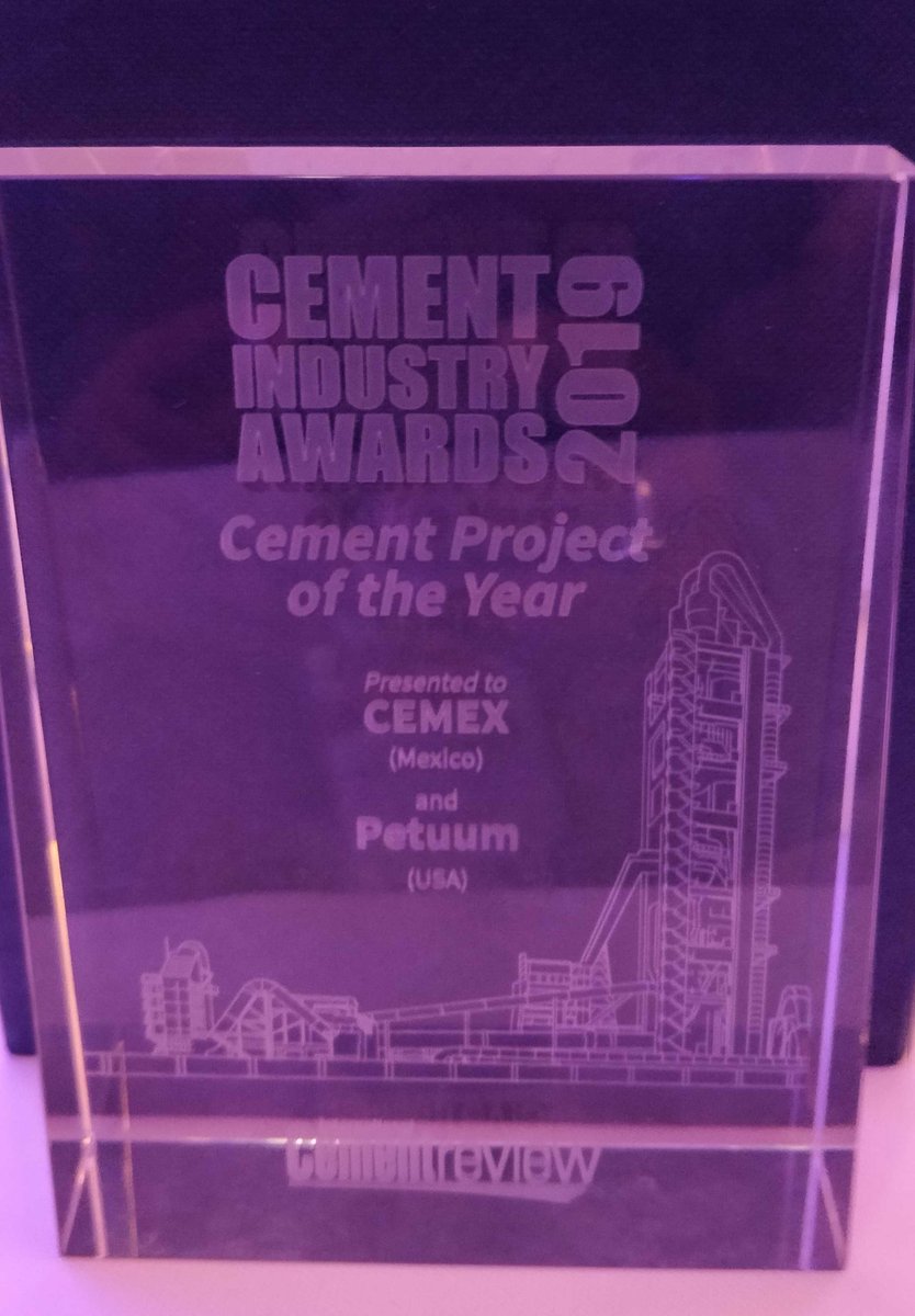 PetuumInc's tweet photo. We are thrilled to announce that Petuum and @CEMEX received the "Cement Project of the Year" Award at #Cemtech Europe 2019. We are honored to receive this award and so proud of everyone on the #Petuum and #CEMEX teams that worked so hard to bring #Artificialntelligence to #cement https://t.co/wHEehjPmwk