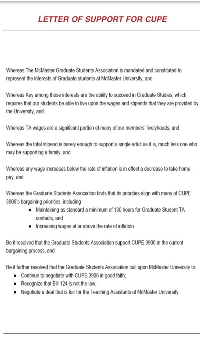 cupe_3906's tweet photo. 🚨🚨🚨 The @MacGSA has released the following letter of support for CUPE 3906 🚨🚨🚨

Time for @McMasterU to negotiate a fair deal for TAs and RAs in lieu https://t.co/kRmdLoLR7J