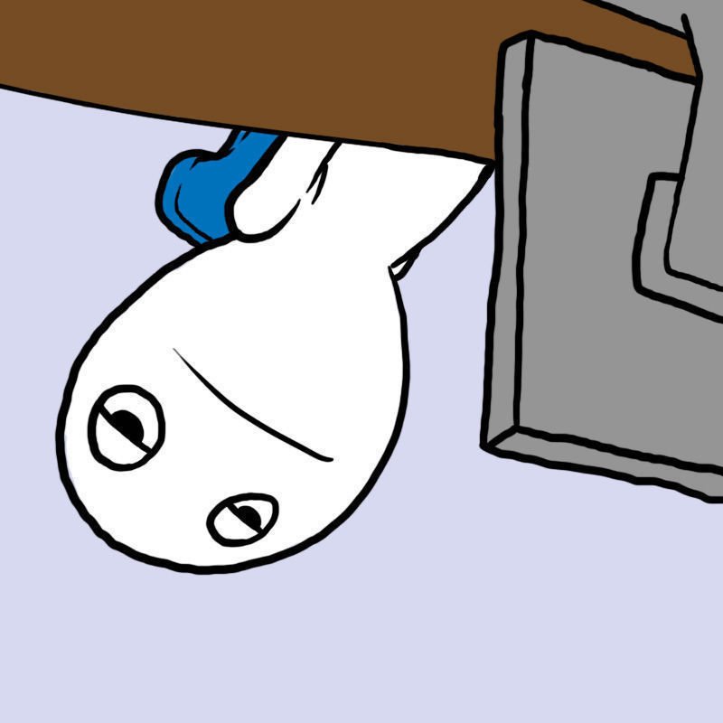 Computer Reaction Face Meme, leaning back with a look of exhausted distain, rotated -270°.