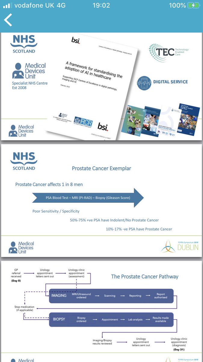 oonagh_lynch's tweet photo. Dr Stuart Parks says NHS Greater Glasgow will address aging population/lifestyle related disease burden by changing model of care/deploying disruptive health solutions to enable optimal patient pathway decisions using #AI, #BigDataAnalytic #TOPRASym19 #NWCAM @CatalystNI_ @SEUPB https://t.co/5uOava7xKh