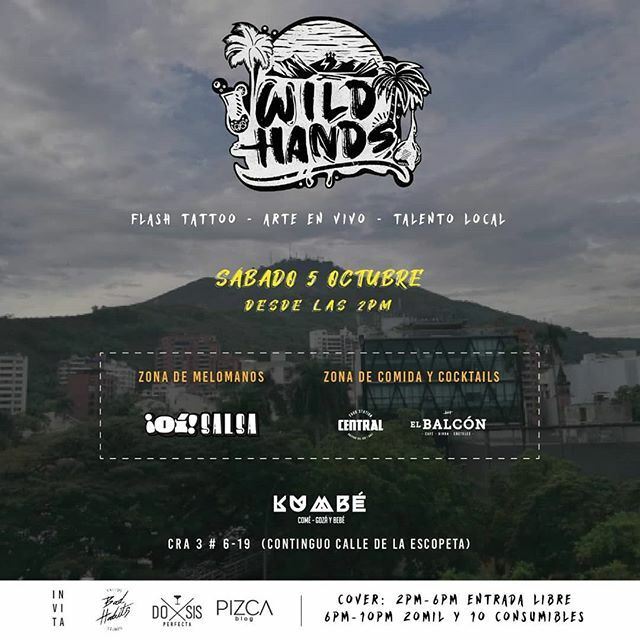 PIZCA_BLOG's tweet photo. Vuelve #WildHandsCali un evento que reúne el #TalentoLocal de nuestra ciudad.
.
• Flash Tattoo.
• Arte en vivo.
• Show room de marcas locales.
• Melómanos por @oi_salsa .
• Dj invitado.
.
Zona de comida: @centralcali_ .
Zona de bebidas: @elbalcon.bar .
Nos vemos el sábad… https://t.co/jJ6ssaXtRj