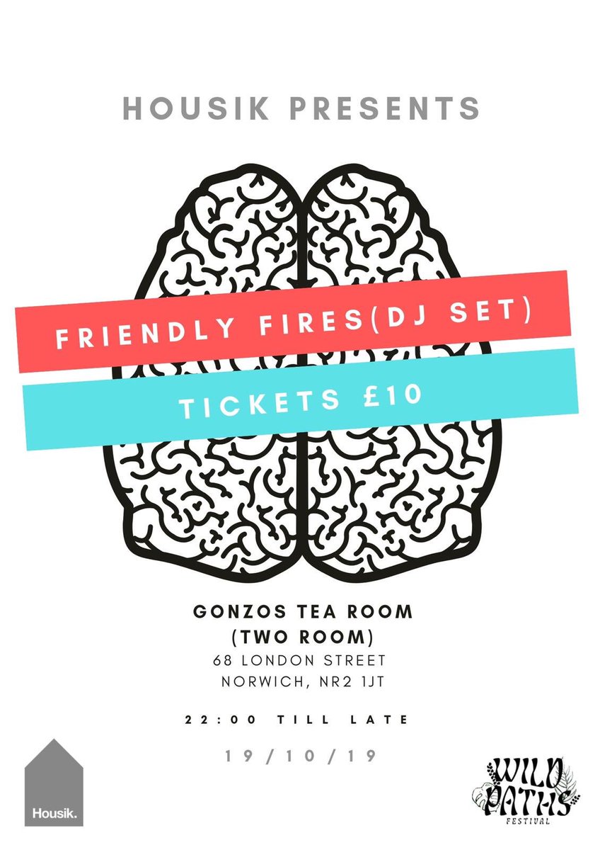 Because our friends at <a href="/HousikClothing/">H O U S I K</a> love you all so much they’re doing £10 <a href="/FriendlyFires/">Friendly Fires</a>  tickets for a limited time only, be sure to grab yours quick...

Tickets: residentadvisor.net/events/1308141
