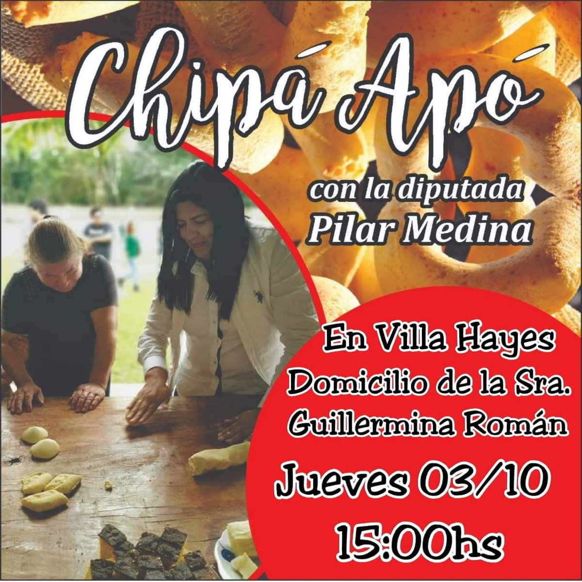 Chipa Apó en Villa Hayes.

Mañana estaremos con mujeres trabajadoras del Departamento de Presidente Hayes. Están invitados e invitadas para compartir un momento de trabajo grupal y charlas sobre temas sociales que afectar a la región!