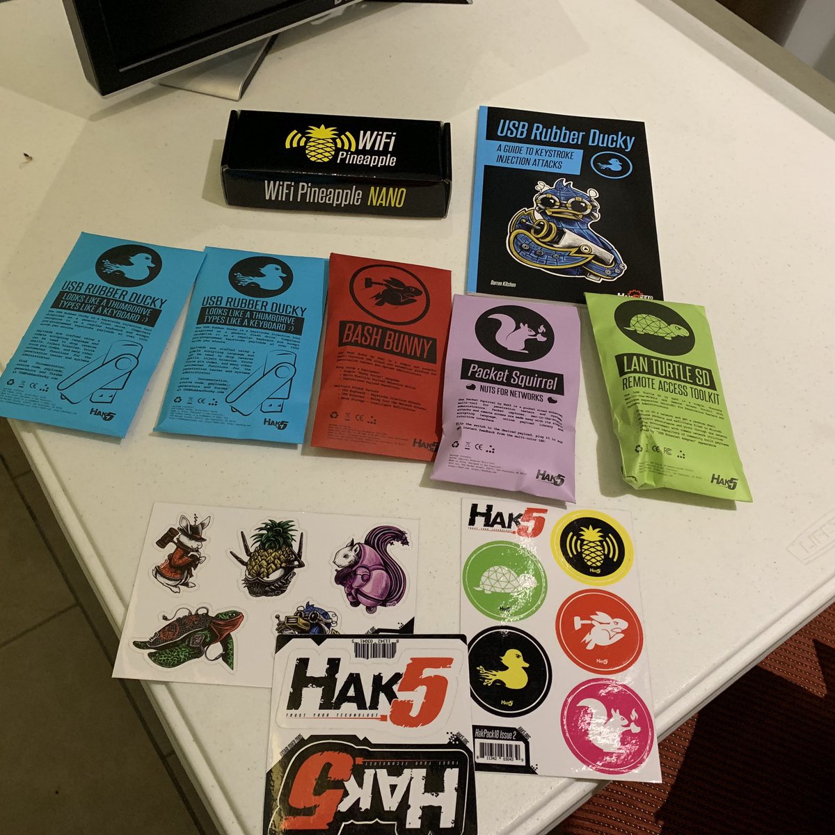 Capture the Flag participants are competing for these prizes, courtesy of Hak5. #Hak5 #CTF #Escalate #point3 #BSidesHburg