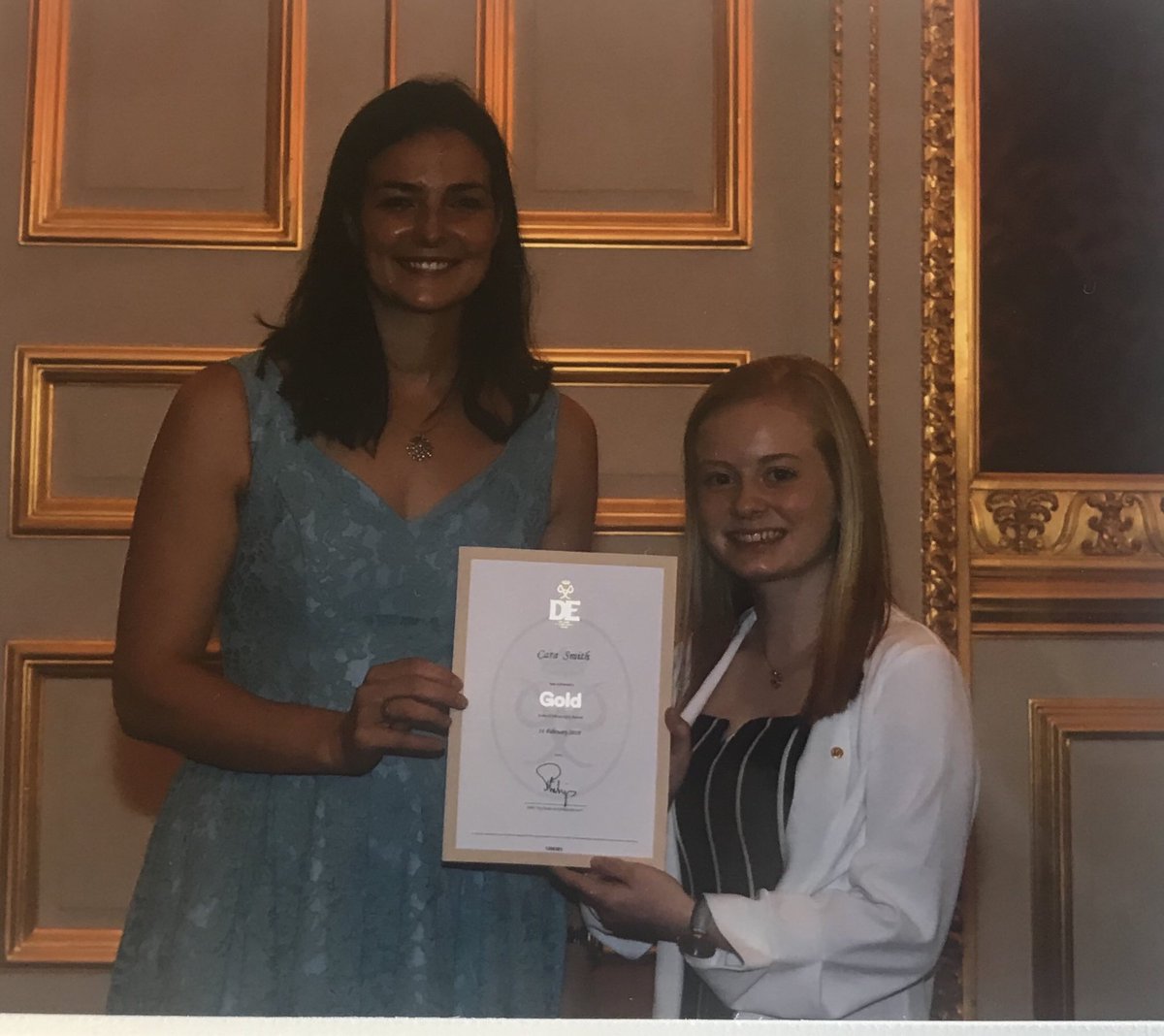 Here’s more of Cara receiving her Gold <a href="/DofE/">The Duke of Edinburgh’s Award</a> Award at <a href="/StJamesPalace/">St James's Palace</a> from Olympic silver medalist <a href="/KeriannePayne/">Keri-anne Payne</a> yesterday. Certainly a day to remember. Congratulations again Cara! 👍