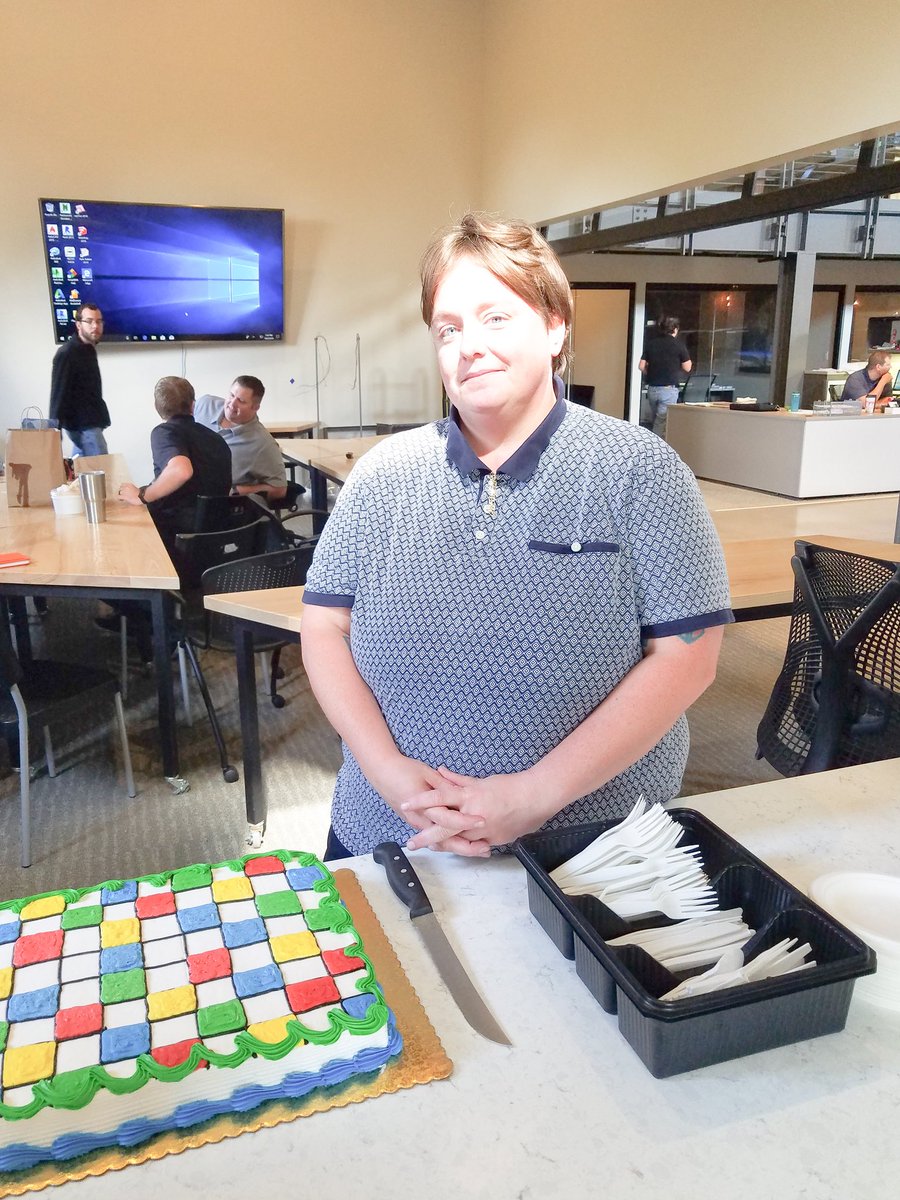 red_architects's tweet photo. Today we celebrate (with cake) Abby Arnold for 5 hard working years here at red. Fun fact: Abby is pretty stoked anytime she has a chance to see a Julie Mehretu painting. https://t.co/P0C9DSrHpw