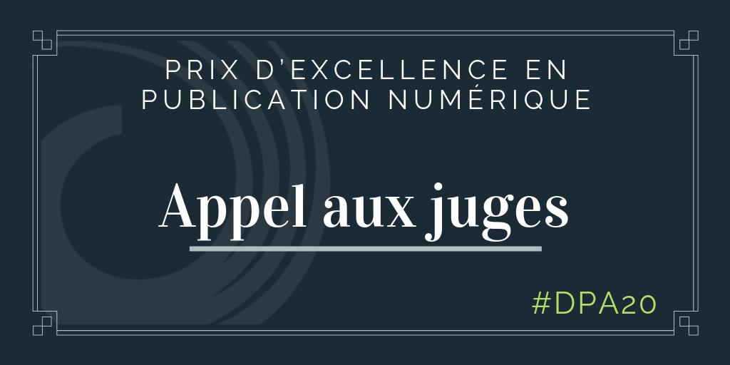 La Fondation est à la recherche de juges bénévoles pour le 5e édition des Prix d'excellence en publication numérique! bit.ly/2ouGZf3 #DPA20