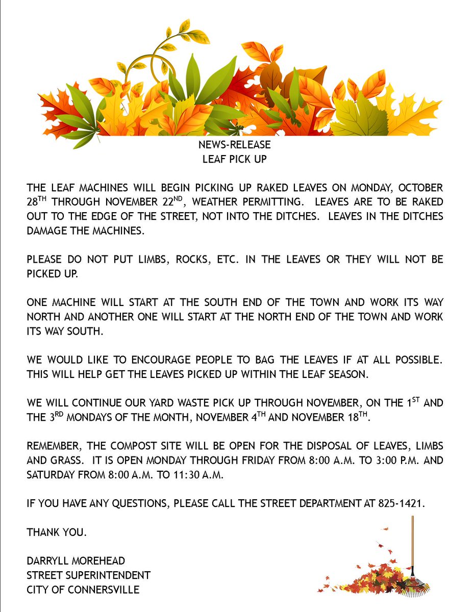 Leaf Pick Up News Release!