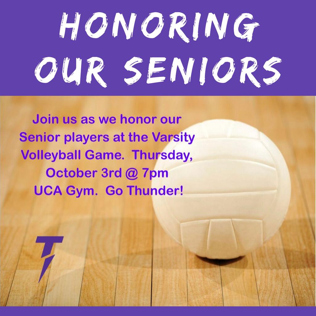Join us tomorrow (10/3) as we honor our Senior players at the 🏐 Varsity Volleyball Game at 7 PM. Go Thunder!🌩️

Our seniors: Jordan Grover, Annika Hasselblad and Rachel Norman

#ucathunder #seniorsnight #thundervolleyball #gothunder