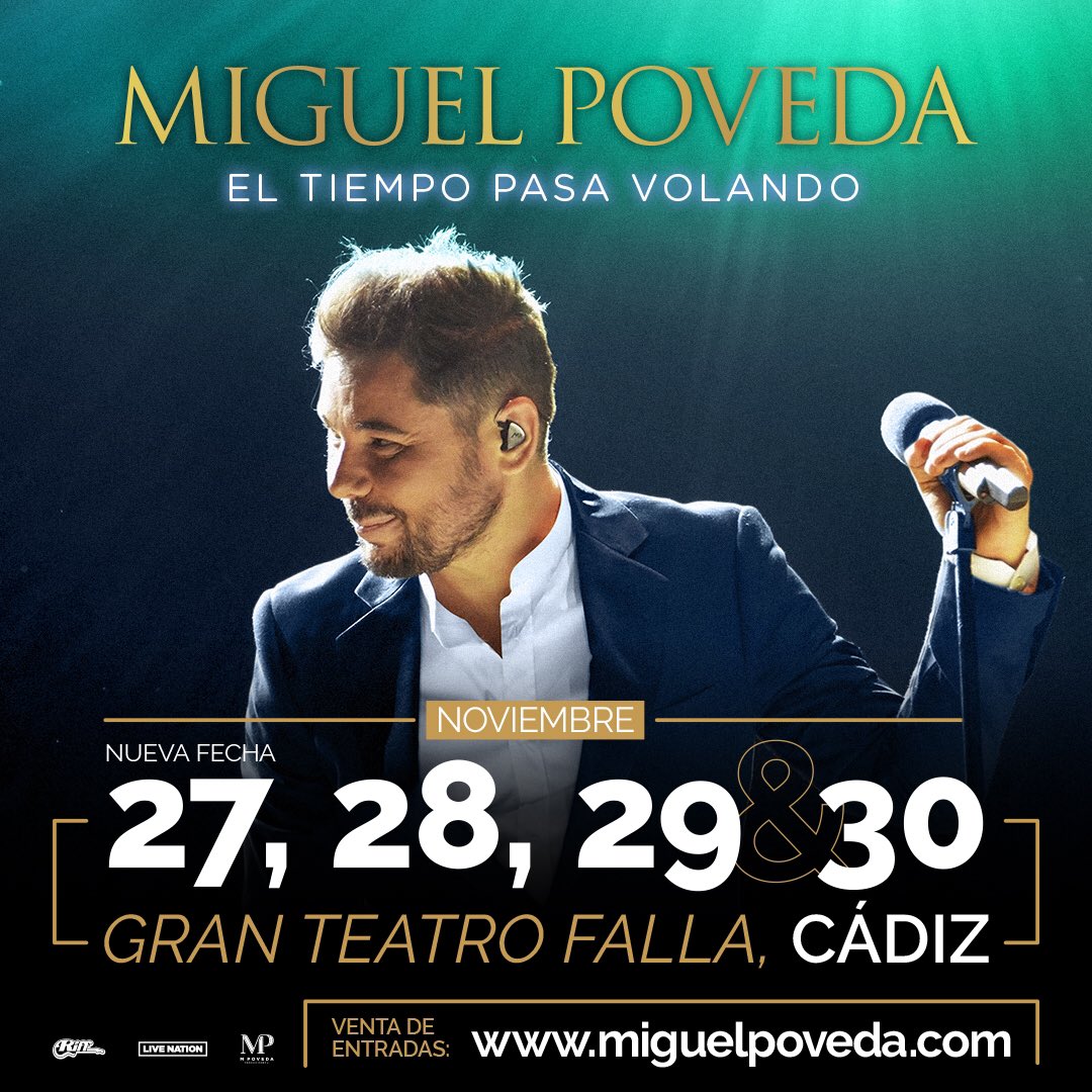 MiguelPoveda's tweet photo. ¡Cádiz! ¡Que emoción vuestra respuesta! Hemos añadido un día más 👇🏼
Os quiero ♥️
🎟aquí podréis reservar para el día 27
https://t.co/Ljhz99osHG
#Gira30AñosEnLaMúsica
#ElTiempoPasaVolando https://t.co/0r2ndUswNM