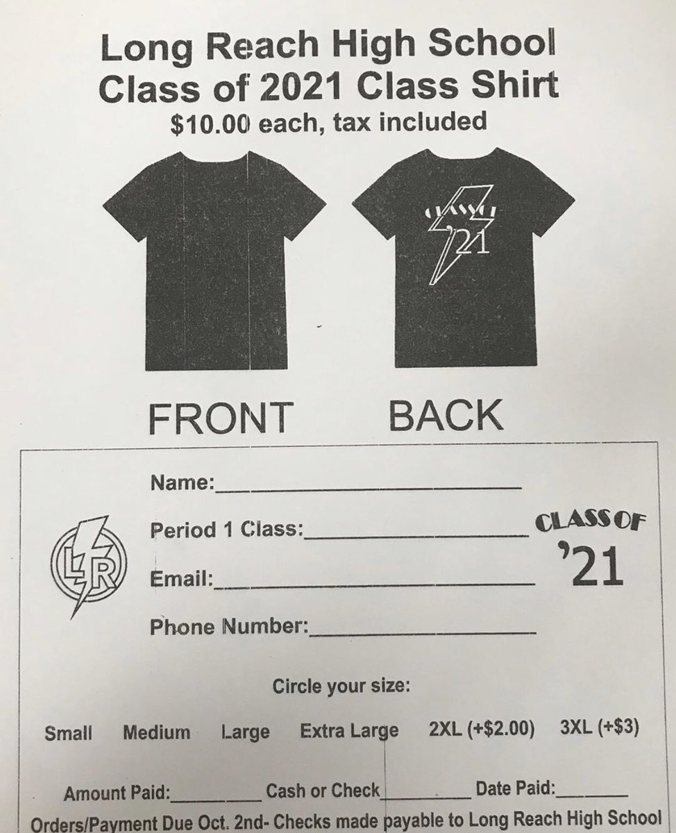 HELLO CLASS OF 2021!! our class shirts are now available for order! if you turn the form in this FRIDAY OCTOBER 2ND, they’re $10!! after that, they’re $15!! forms are found on our bulletin board by the cafeteria🤩🤩🤩💜💜⚡️⚡️