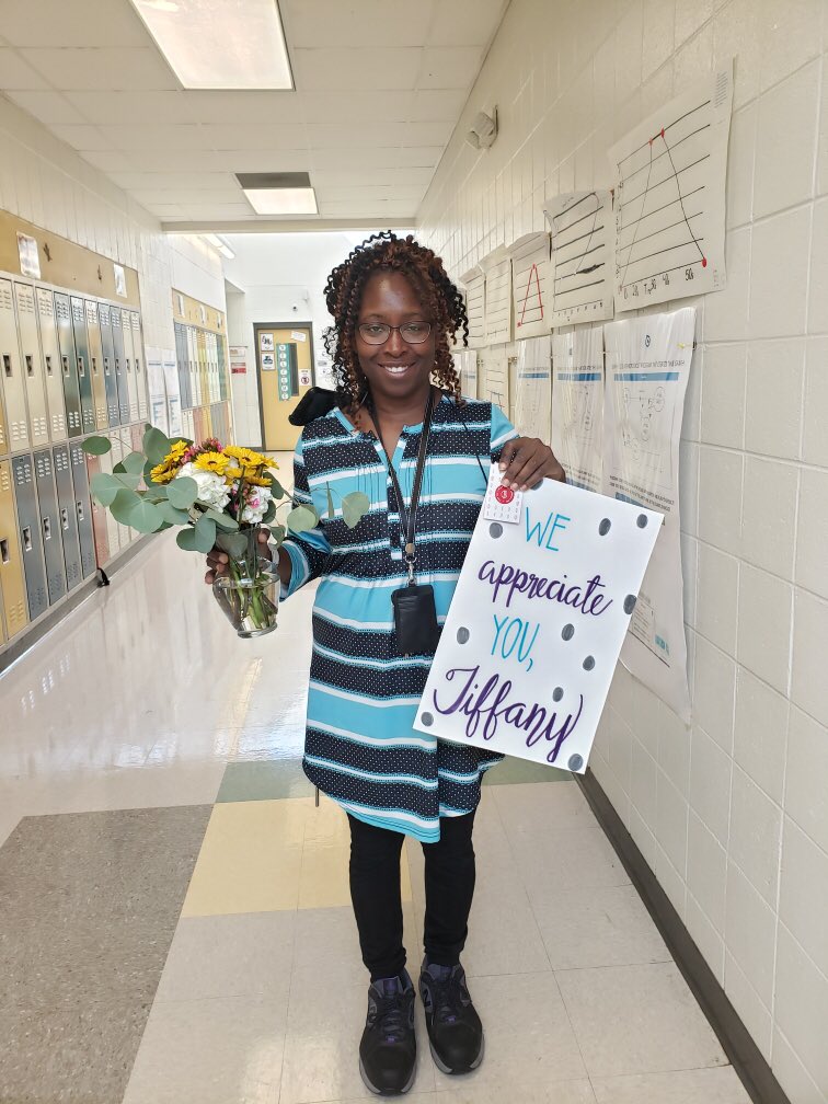 Mrs_WolfeRCMMS's tweet photo. It’s Custodial Appreciation Day! The 7th grade team is so thankful for the amazing Ms. Tiffany! She keeps our rooms tidy and does so with a smile on her face! @reedycreekms https://t.co/zqcqAiJ7nm