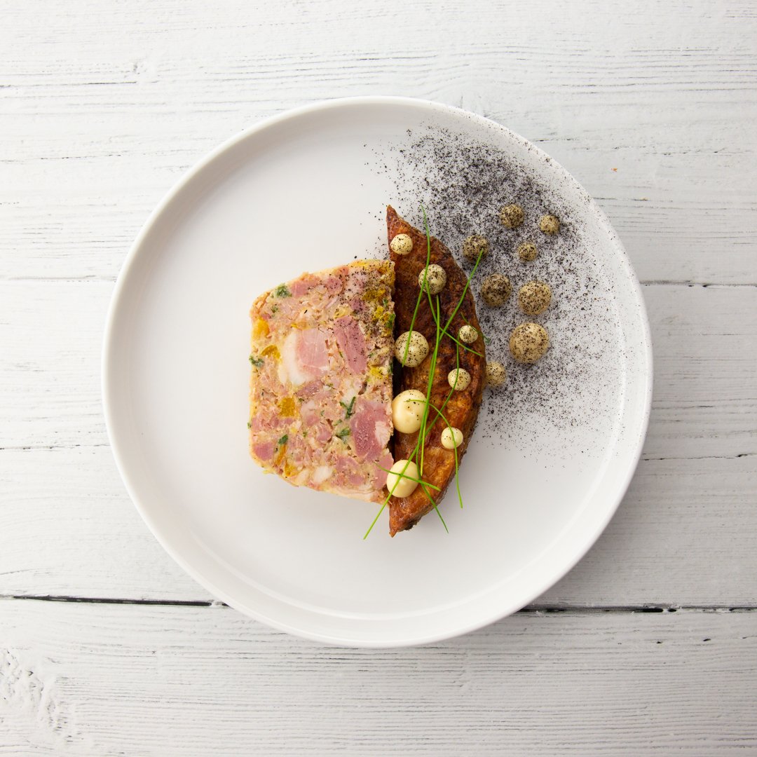 ProChefRange's tweet image. Serve our Ham Hock and Apricot Terrine with celeriac slow roasted in brown butter, a miso emulsion and spring onion ash for a game changing play on ham and remoulade. More info ➡️prochefrange.com