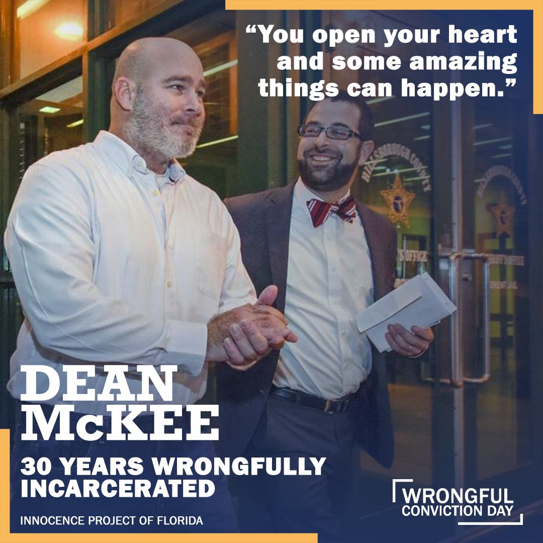 MSemanchik's tweet photo. Dean McKee spent 30 years in prison for a crime he did not commit before @FLA_Innocence freed him.  30 YEARS.  

It's amazing he came away saying, "You open your heart and some amazing things can happen."

Sign a Pledge Today: https://t.co/2ZAaAXOlV2

#WrongfulConvictionDay https://t.co/HI3tRpYi8w