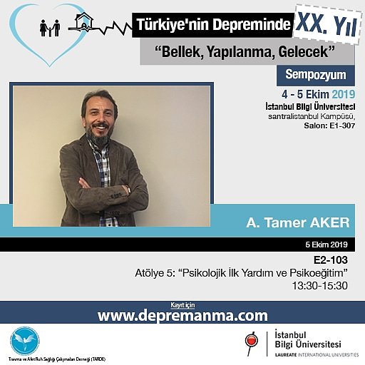 bilgitrvm's tweet photo. Prof. Dr. A. Tamer Aker "Psikolojik İlk Yardım ve Psikoeğitim" başlıklı atölye çalışması ile cumartesi günü sempozyumda bizlerle olacak!
#depremanma #bilgitravma https://t.co/OkeQ4DqYnG