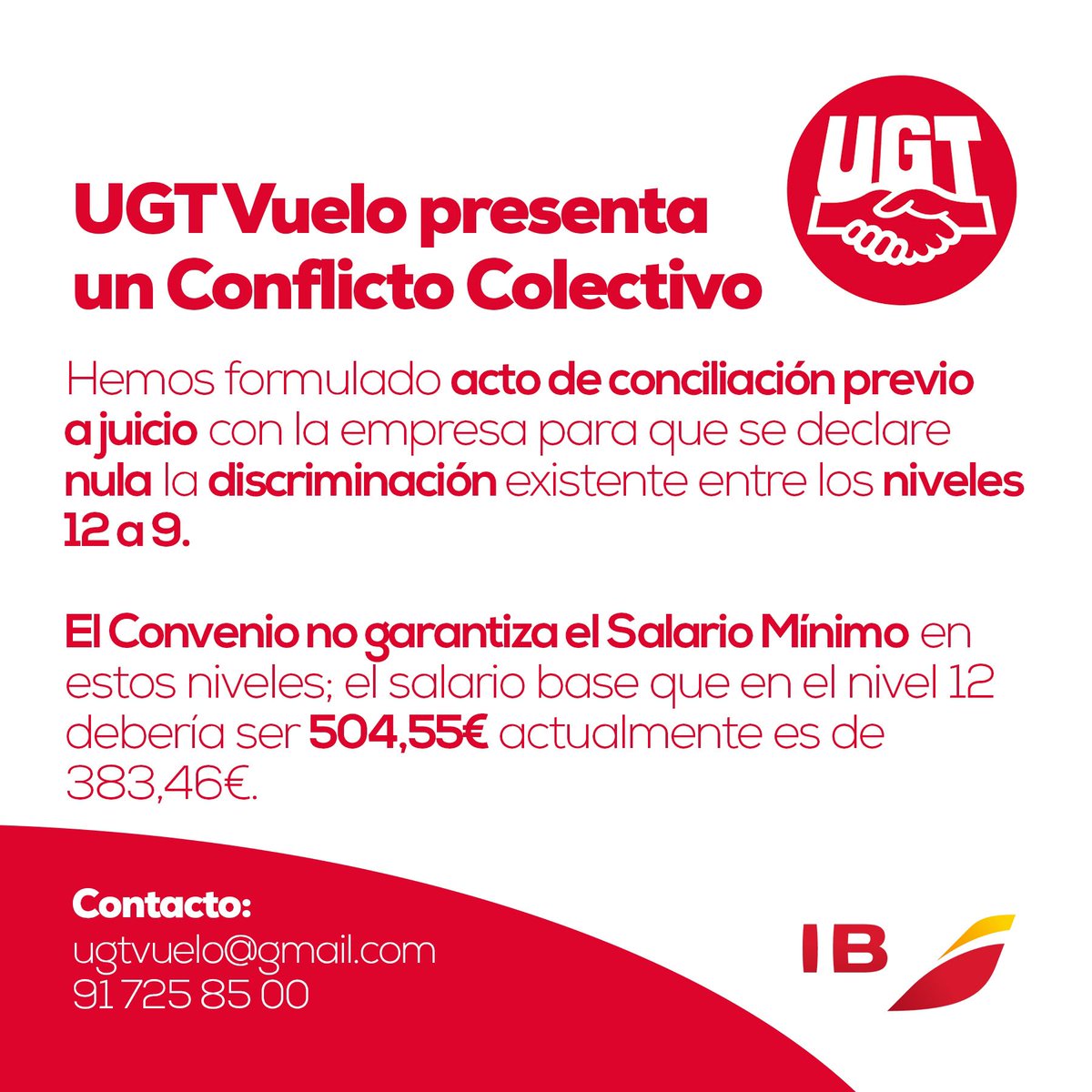 UGTVUELO's tweet photo. 🔴 ÚLTIMA HORA 🔴

UGT presenta Conflicto Colectivo para suprimir la discriminación salarial de los TCPs de nivel 12. https://t.co/6S4NppWg7p