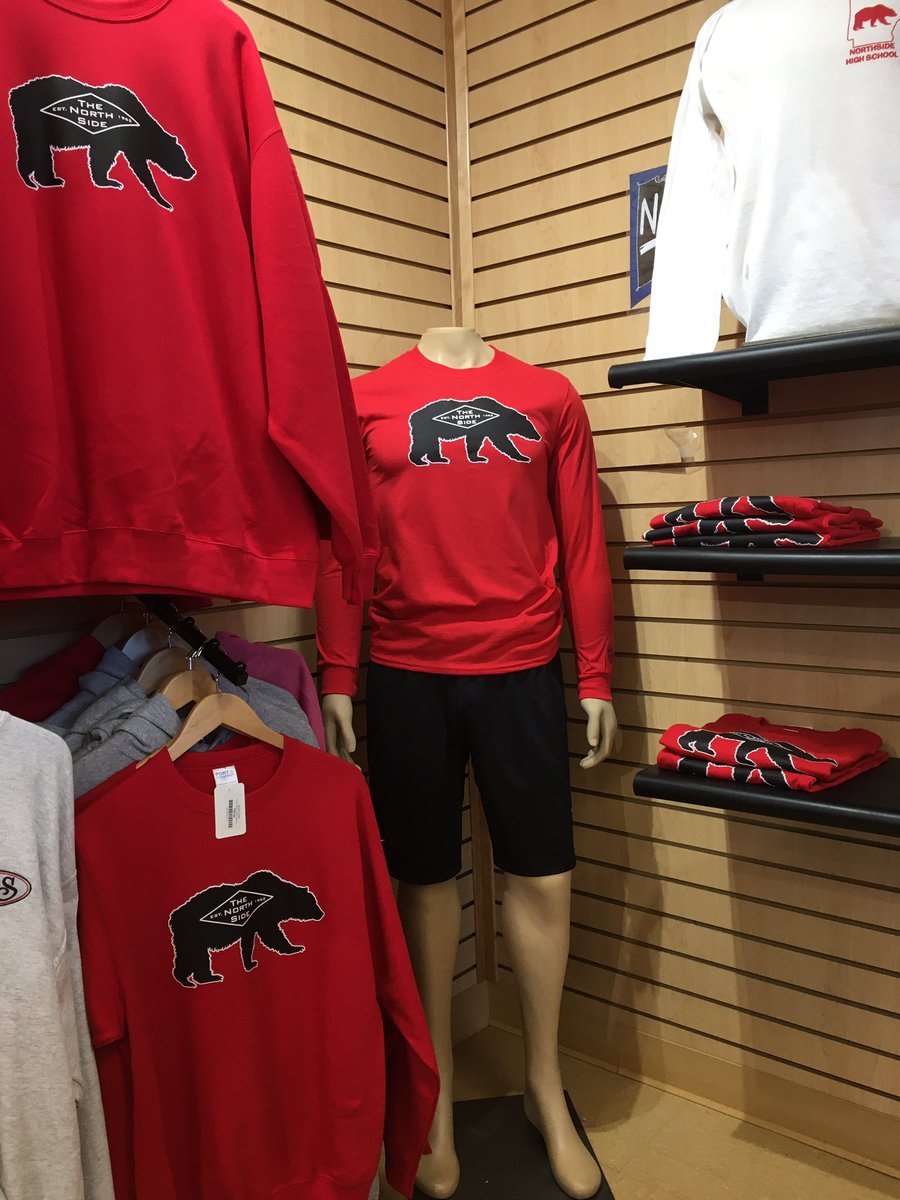 NHSGrizzlyGear's tweet photo. Check out our best seller! Bear silhouette on red shirts, crew necks, and hoodie. We love this cool design! Short sleeve $15, long sleeve $20, and sweatshirts $25. #DECASBEWeek2019 @ArkansasDECA https://t.co/5WuROUS0Ks