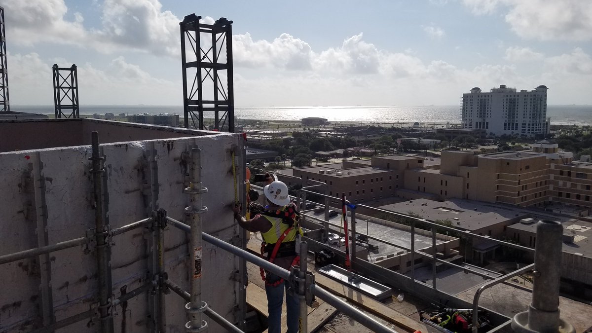 ZeroSix20's tweet photo. Quality control in progress. Zero/Six inspecting the ACM panel bracket for attachment and weather barrier at a high rise retrofit in Galveston. https://t.co/FYROe9zLK9