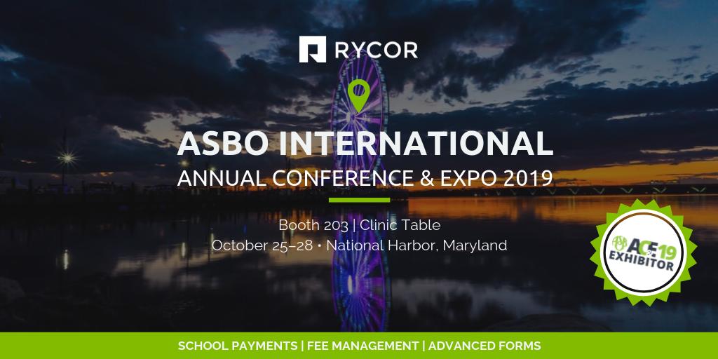 RYCORsoftware's tweet photo. Talk to us at ASBO International's Annual Conference and EXPO 2019!
Come stop by our booth (#203) and discuss best practices at the Clinic Table.
See you there! 😀 https://t.co/UR0FyiF3dR