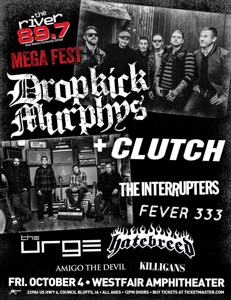 Due to the heavy accumulation of rain &amp; more rain in the forecast, the show scheduled for this Friday 10/44 at Westfair, Council Bluffs, IA has been cancelled. Refunds are available at place of purchase. Tickets purchased online through Ticketmaster will be automatically refunded