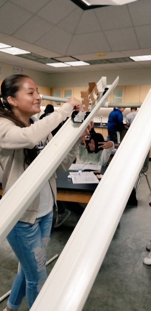 MrCasey025's tweet photo. F=MxA ....that's the focus and calculations that our @trmsvvusd students are working on this week! Test #1 of their design done, now on to the redesigns to try and improve our outcome. #STEAM #Engineering #vvusd https://t.co/JPQBFqqiZI