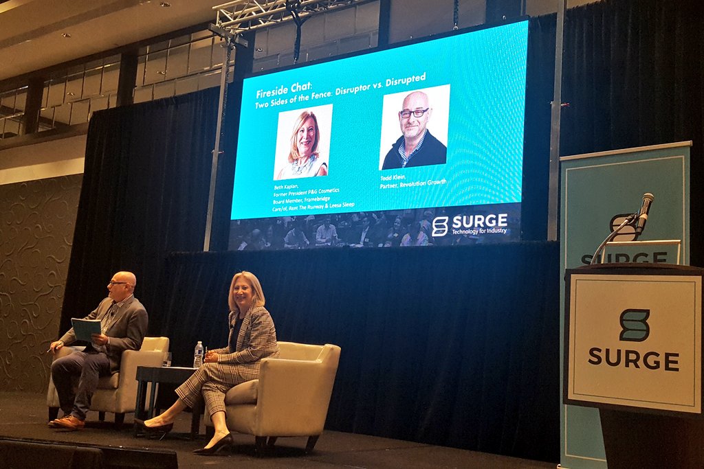On the stage @MAVACapCon #SectorSurge are Todd Klein, Partner @revolution and Beth Kaplan, Board Member of @framebridge,  @RenttheRunway, @leesasleep, former President of @GNCLiveWell and @PGBeauty. 

They are having an engaging fireside chat on the qualities of disruptors.