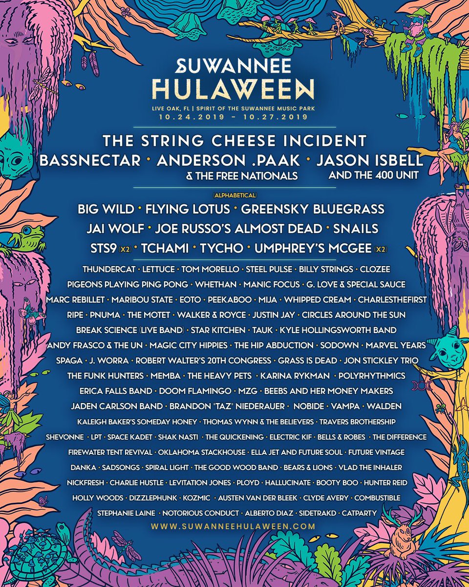 FLORIDA! The full <a href="/HulaweenFL/">Hulaween</a> lineup is out!! Get ready for a wildstyle swamp party in Suwannee 😏🔊🌊 suwanneehulaween.com/tickets

🎃 GIVEAWAY 🎃
We have a pair of tickets to gift to this year’s festival!

RT to enter!