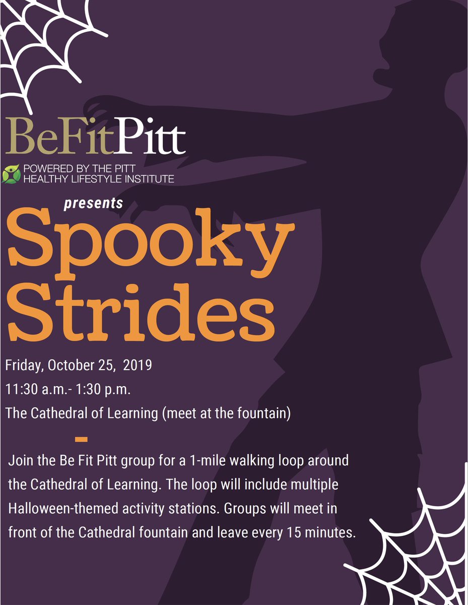 PittHLI's tweet image. Calling all ghosts &amp;amp; ghouls (&amp;amp; humans) who are looking for a scary fun way to #movemore and #sitless! 👻💪

Join @BeFitPitt for a Halloween-themed🎃 work out around the Cathedral of Learning later this month!⬇️