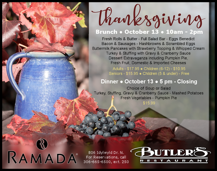ramadasaskatoon's tweet photo. Your #ThanksgivingWeekend is already planned! #Brunch OR #Dinner @ #Butlers (306-665-6500, ext. 250 for res) All your favs + #Turkey (&amp; all the trimmings) &amp; #PumpkinPie! #TurkeyTime at #Ramada #Saskatoon is almost here! #YXE #Thanksgiving #TurkeyMakesItEasy  #Thanksgiving https://t.co/FGKlTyI2DG