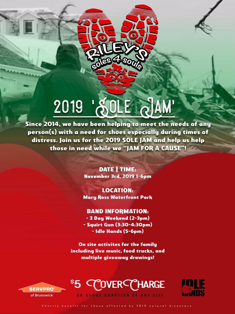 We are so happy to announce the 2019 ‘SOLE JAM’ benefiting Riley’s Soles 4 Souls! Entry fee is either $5 or a pair of shoes!