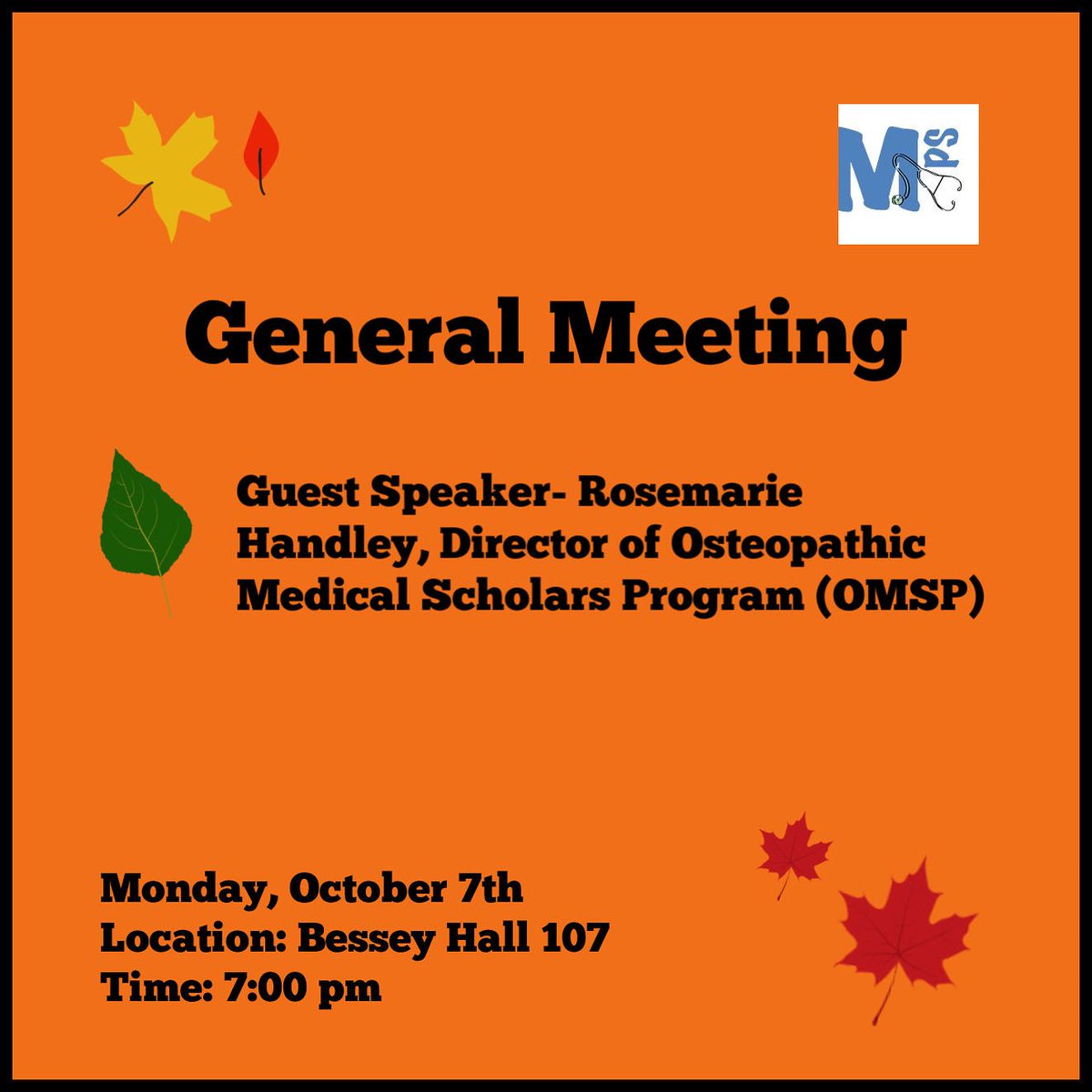 MSUMAPS's tweet photo. We hope your October is off to a great start! Join us at our next general meeting on Monday, October 7th where we will welcome Rosemarie Handley from the MSU College of Osteopathic Medicine as our guest speaker. See you there! 🍂🍁 https://t.co/to5xGSIoAR