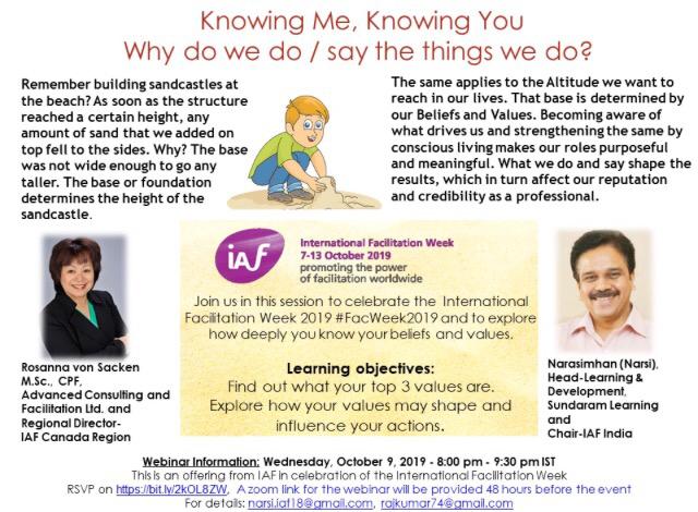 IAFIndiaOrg's tweet image. Welcome to International Association of Facilitators - India webinar on the occasion of #FacWeek2019
#facindia #facilitation #ifw2019 @FacWeek @IAFacilitators @ryan_barretto @chennaifac @semirakhaleeli @malacoachbali @Supriyapersona @rohitshenoy @ShalakaGundi @nitinwelde