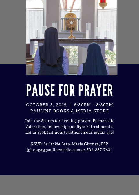 pbmnola's tweet photo. Join us for prayer this First Thursday for Pause for Prayer with the sisters....awesome evening...Jesus will be there :-) #pause #pray #rejuvenate #jesus https://t.co/aHYyVjgnoW