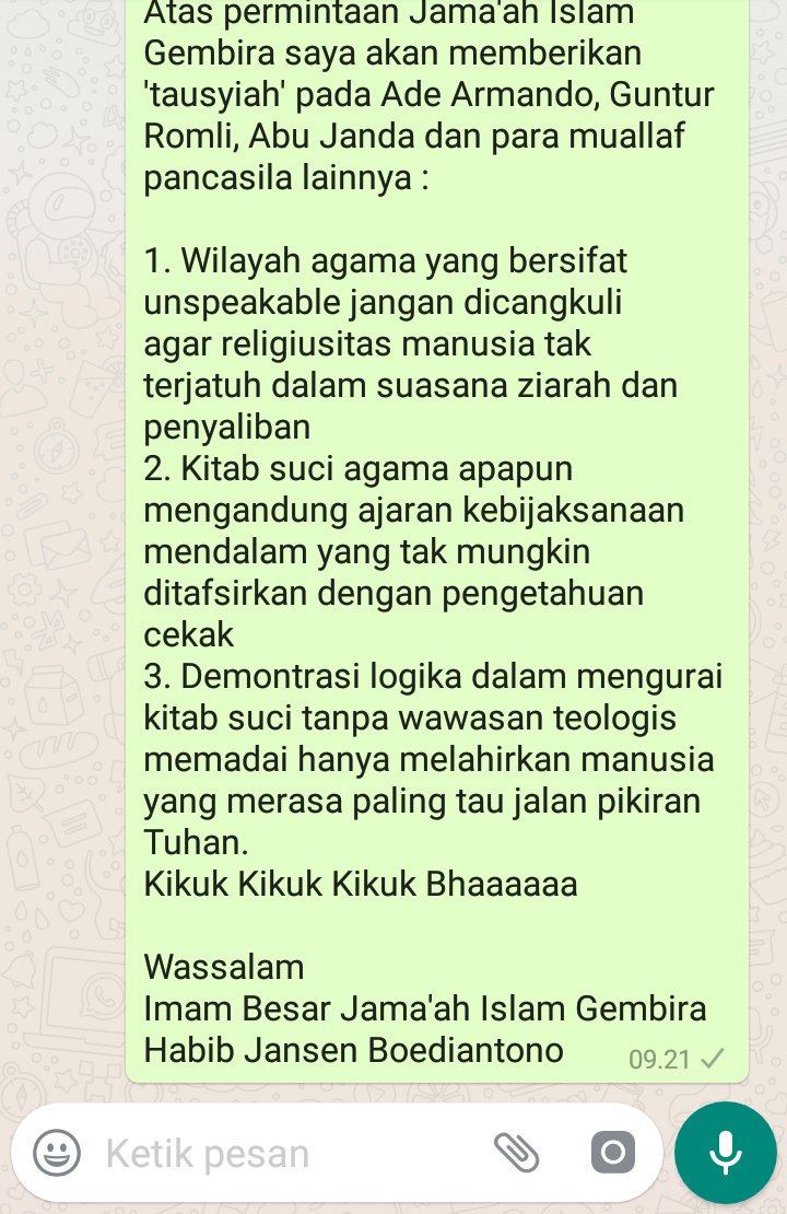MasUdiantono's tweet photo. @felixsiauw @GunRomli @permadiaktivis @adearmando1 @rockygerung @AdiHidayatLcMa @rockygerung @AkunTofa @haikal_hassan @alvinyudistira @oposite6890 @TanYoana @FerdinandHaean2 @aagym https://t.co/cjjmrMf1PX