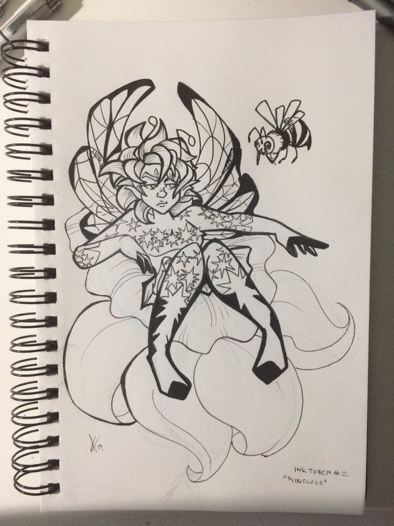 luxshine's tweet image. #inktober2019 This is what happens when you #mindlessly fly through the daffodils. Don’t drink and fly! #inktoberday2 #faeries #fairies #bees