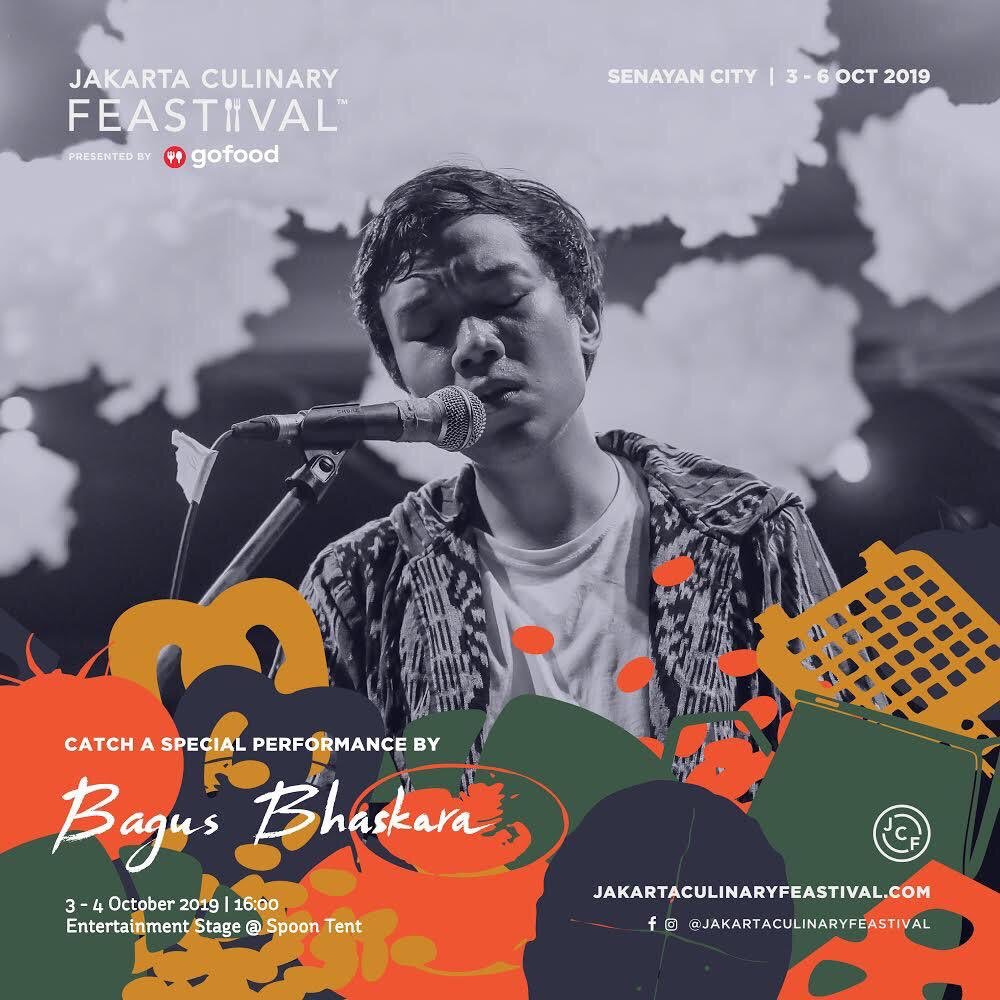 JCFeastival's tweet photo. Top off your delicious days with a special performance by Bagus Bhaskara at 4 PM on 3 &amp; 4 October 2019! ✨

See you at #JCF19 Entertainment Stage @ Spoon Tent! https://t.co/qAMoqDYHqh