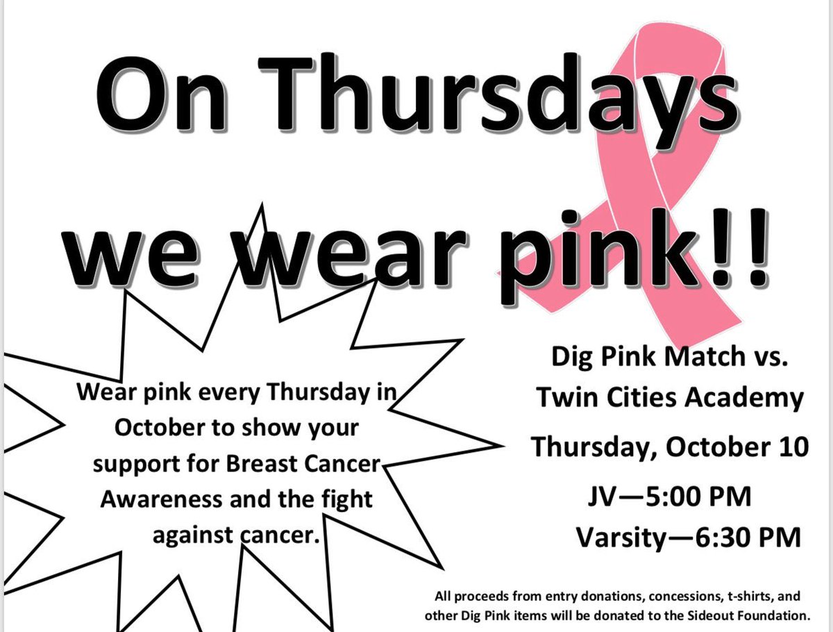 CometsBooster's tweet photo. It’s Breast Cancer Awareness Month! @TweetKCS students and staff are encouraged to wear pink every Thursday in October to show their support on the fight against cancer. Don’t forget our @KCS_Comets volleyball Dig Pink match is next Thursday, October 10!! https://t.co/PVlsKVEu42