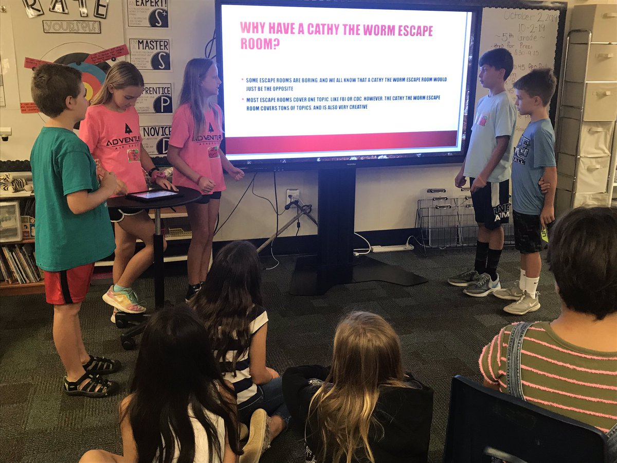 alliebethwalker's tweet photo. Target 5th presentation team pitching their Escape Room theme idea to 60 classmates for a vote 🗳 #STEAM #communication #divergentthinking #collab #selfdirectedlearners @TrittSTEAM @CobbAlp @karencarstens #lovetothinkhere #everymomentmatters #makeitcount https://t.co/8PRsZG7OKH