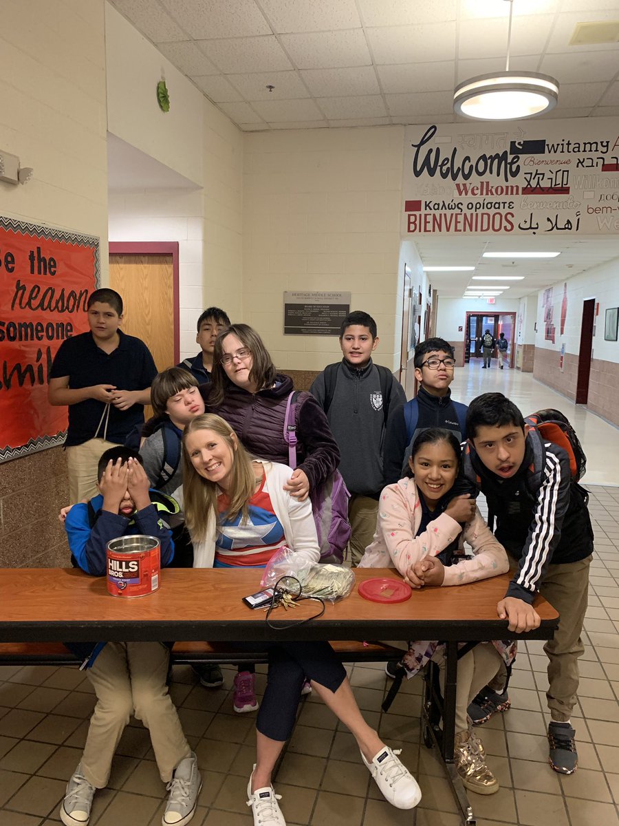AllisonBoutet's tweet photo. Thank you to all the @HeritageD100 students &amp; staff who participated in our superhero dress down today as a fundraiser for Gigi’s Playhouse! Also, a special thank you to all of my helpers this AM collecting! #hmsfalcons #DownSyndromeAwarenessMonth https://t.co/rWxU1GW6sv
