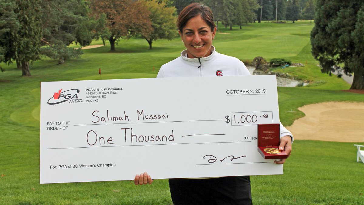 RECAP: <a href="/smussani/">Salimah</a> hangs on to win second title in PGA of BC Women's Championship presented by Dexim Golfwear at <a href="/PointGreyGolf/">Point Grey Golf & CC</a>! Mussani finished two par-points ahead of runner-up <a href="/ChristineWong6/">Christine Wong</a> for the win.

Our full report on today's exciting final round: pgabc.org/news/mussani-h…