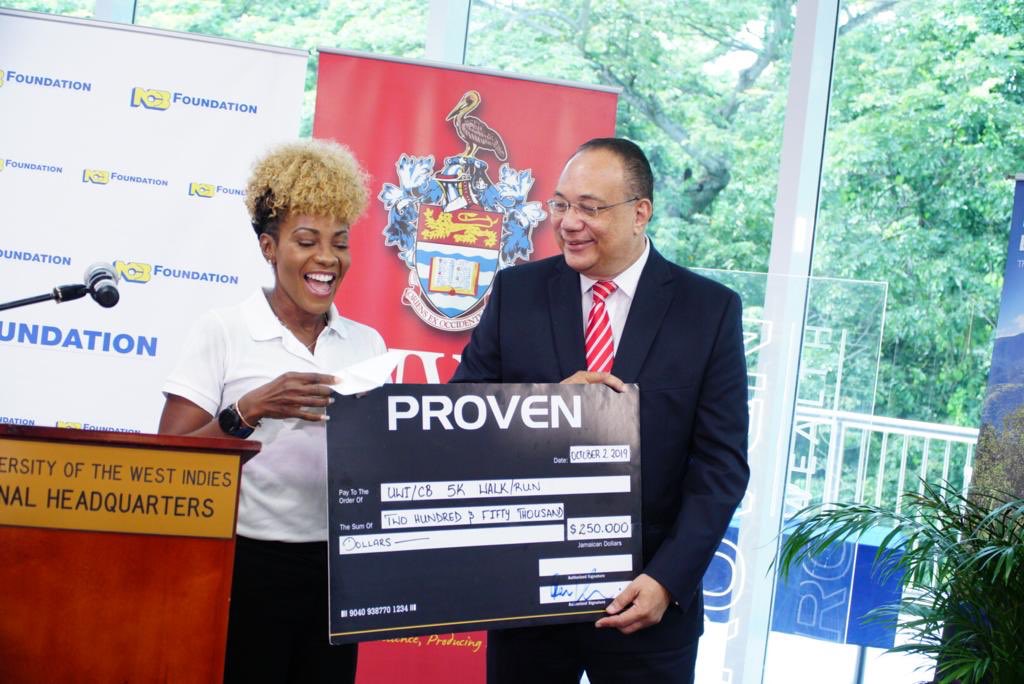 weareproven's tweet photo. Earlier today at CB Group/UWI 5k Press Launch our Head of Marketing and Communications, Ms. Belinda Williams presented sponsorship cheque of $250,000.
#PROVENRunForDreams
#uwi5k
#ProudSponsor https://t.co/LDXDex1pwO