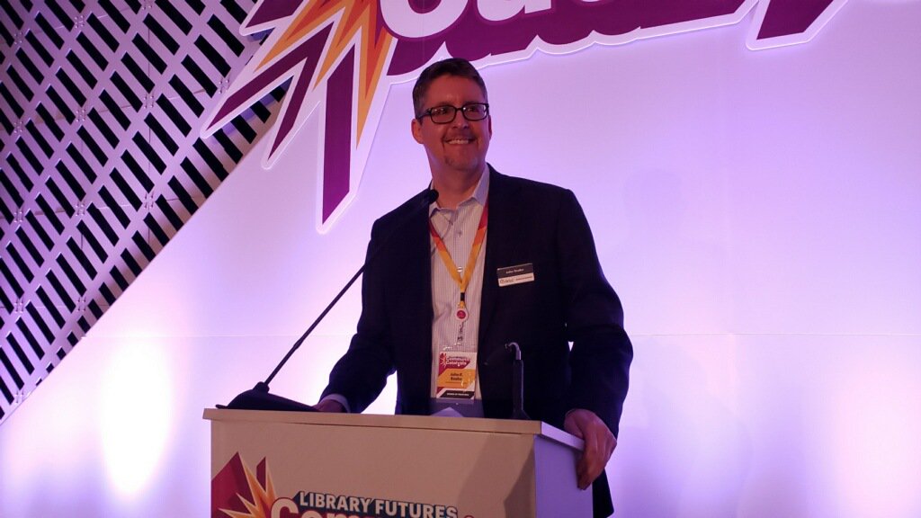 OCLC's tweet photo. John Szabo, City Librarian at the Los Angeles Public Library and OCLC Board Chair, is providing an OCLC Board Update at the OCLC Library Futures Conference.
#OCLCLibraryFutures #communitycatalysts #OCLCARC19 https://t.co/rKWsr3UNnL