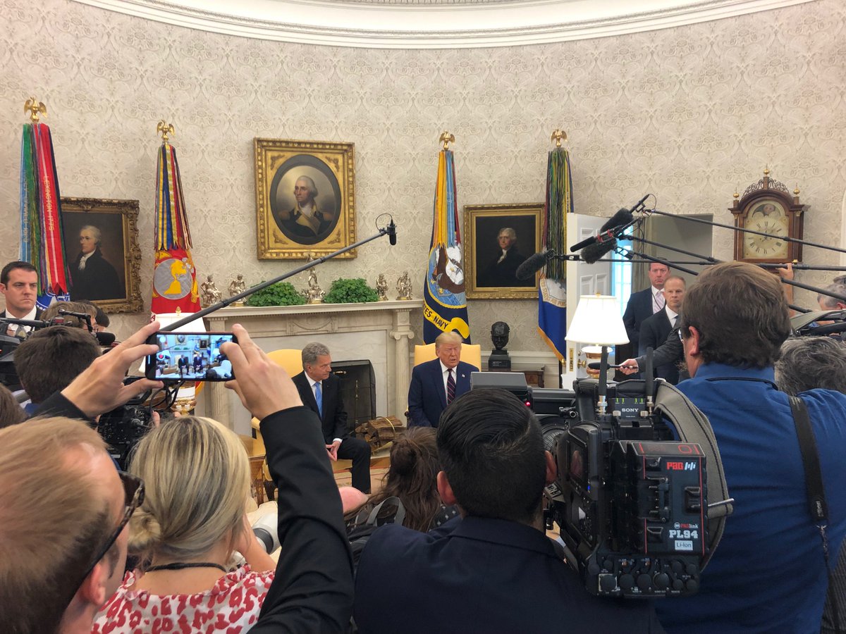 FinlandinUSA's tweet photo. Did you spot the meeting of President @niinisto and President @realDonaldTrump in the morning news? We had the greatest pleasure to take a group of Finnish journalists to cover the subject to the White House. @TPKanslia #WashingtonDC #Finland #FINUS100 https://t.co/MvKMbx3WFj