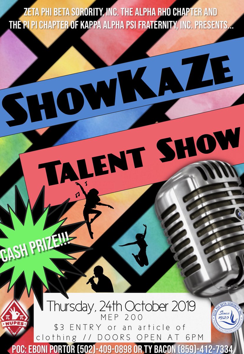 ATTENTION NKU! Thursday, October 24th the <a href="/PiPiNUPES/">Pi Pi</a> and your favorite finer women will host our annual “ShowKaZe Talent Show” ‼️ This year there will be ONE winner who will win the cash prize! If you dance, sing, rap, perform spoken word, etc.