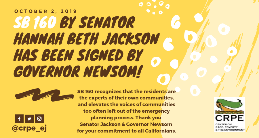 Signed! #SB160 has been signed by <a href="/CAgovernor/">Governor Gavin Newsom</a> Newsom! Thank you <a href="/SenHannahBeth/">Hannah-Beth Jackson</a> &amp; everyone on <a href="/cejapower/">California Environmental Justice Alliance</a> WPI team! #EJPriorities #StayReady