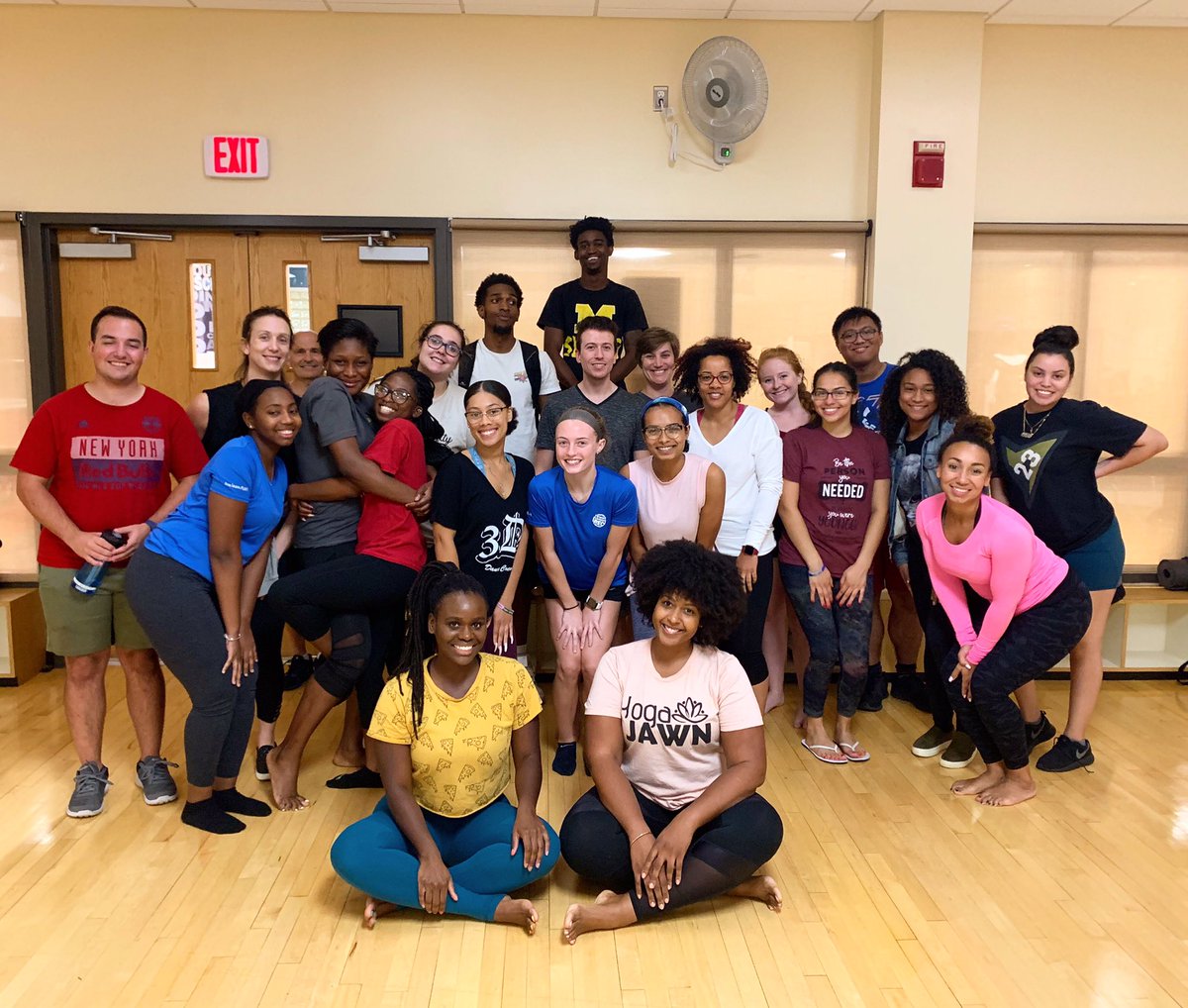 RowanCampusRec's tweet photo. Thank you for joining us at Vibes and Vinyasa, Profs! Join us for more yoga classes during our Group Fitness classes. #RowanRec https://t.co/oV0pWrAYKC
