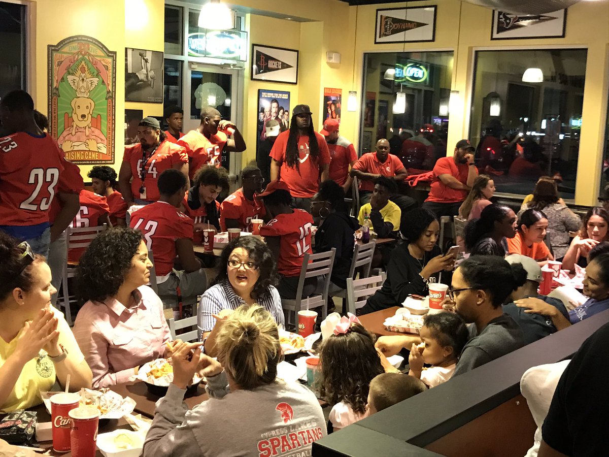 CyLakes_FB's tweet photo. A HUGE shout out to everyone who came out and supported the @CyLakesABC  and @CyLakes_FB     The coaches had a great time serving you.   #INAM. @Raising_Canes https://t.co/bMzCdQ3215