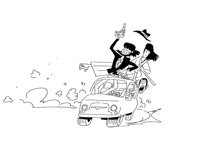 fujiko is offscreen in a helicopter probably 